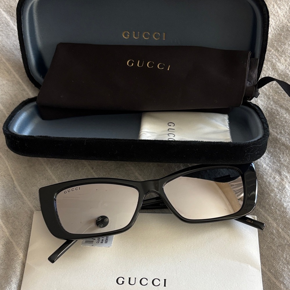 Gucci Black Mirror Rectangular Sunglasses NWT - image 1